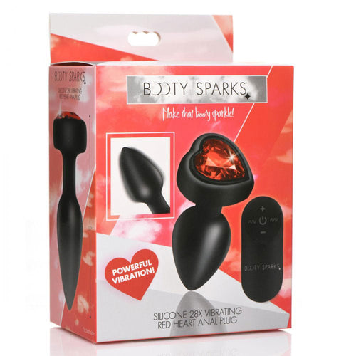 28x Plug anal vibratório de silicone em formato de coração vermelho com controle remoto - Pequeno